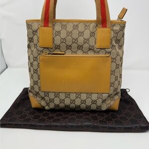 Vintage Gucci GG Canvas Web Stripe Tote Bag - Verified Authentic w/ COA